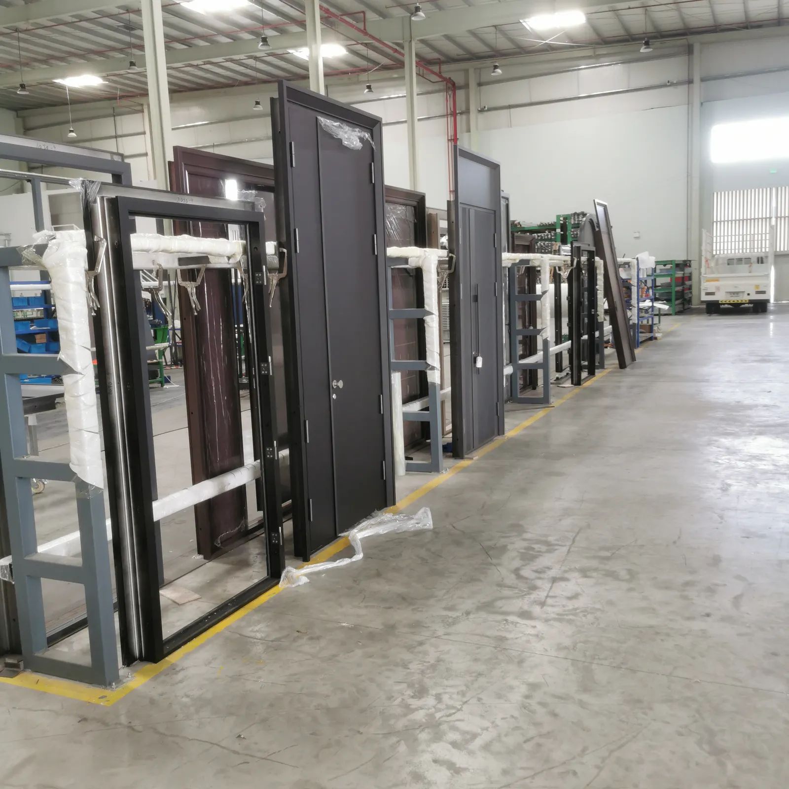 Finished doors on the SAYED production floor in Umm Al Quwain