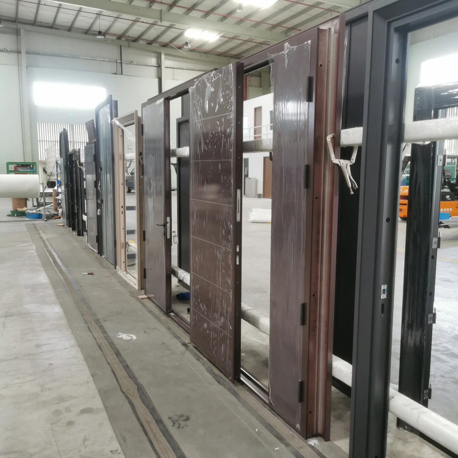 Door frames staged for finishing