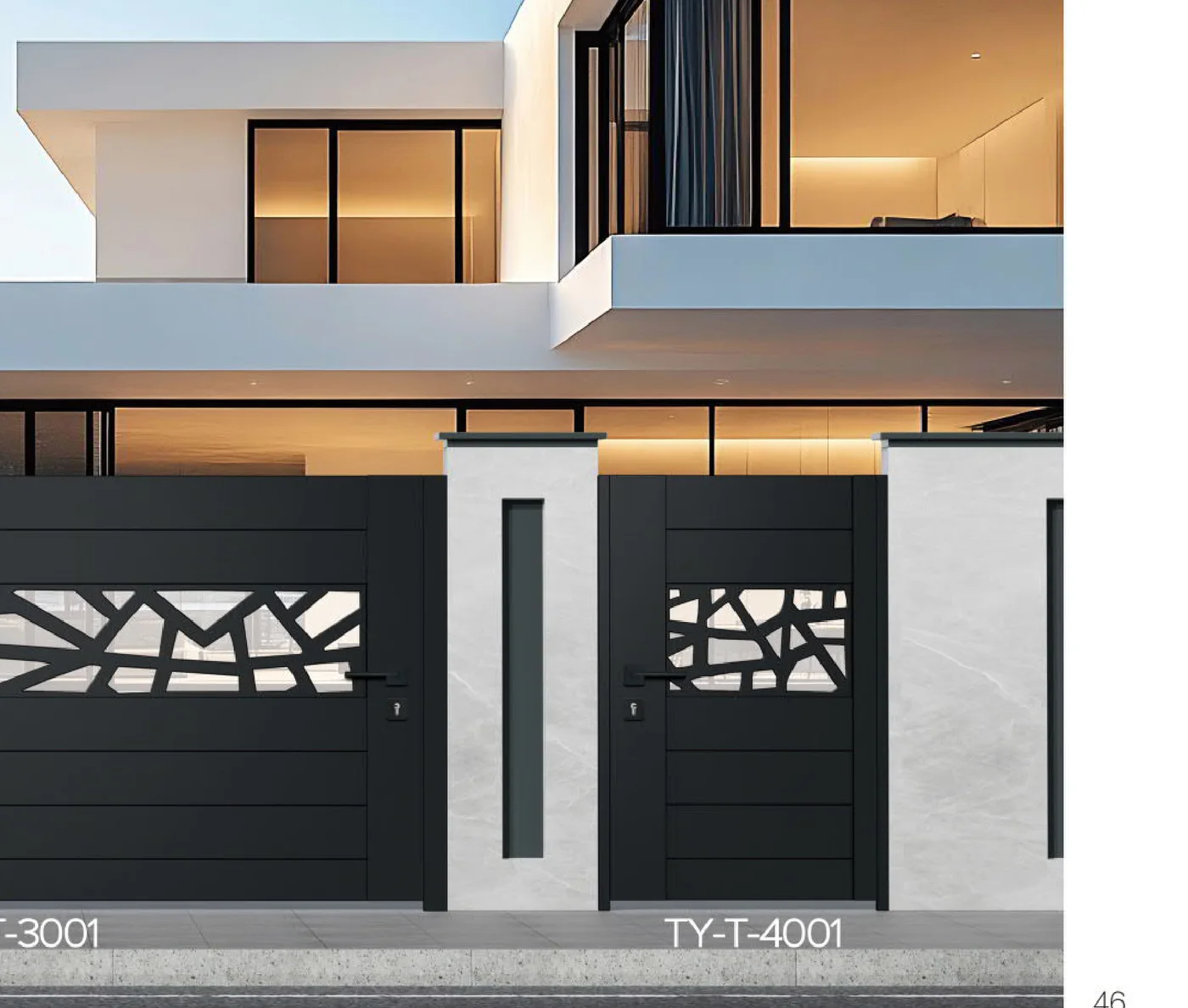 Courtyard gate series TY-T-1008 with matching pedestrian gate